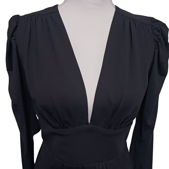 NEW Amanda Uprichard Analeigh Shirred Long Sleeve Faux-Wrap Mini‎ Dress Black S - Picture 5 of 16